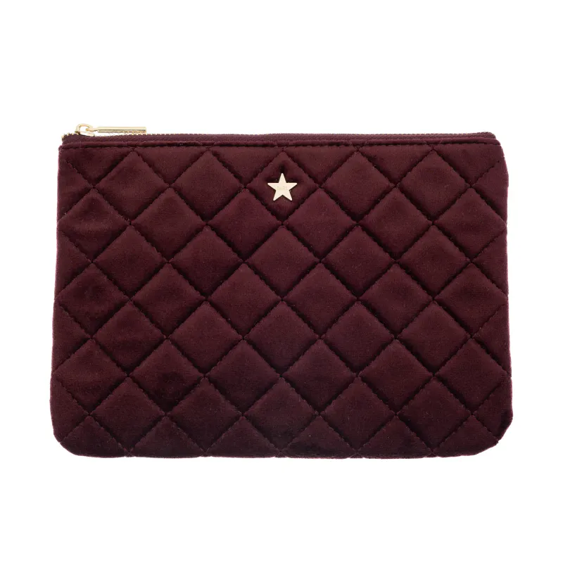 VELVET QUILTED SMALL POUCH MAROON