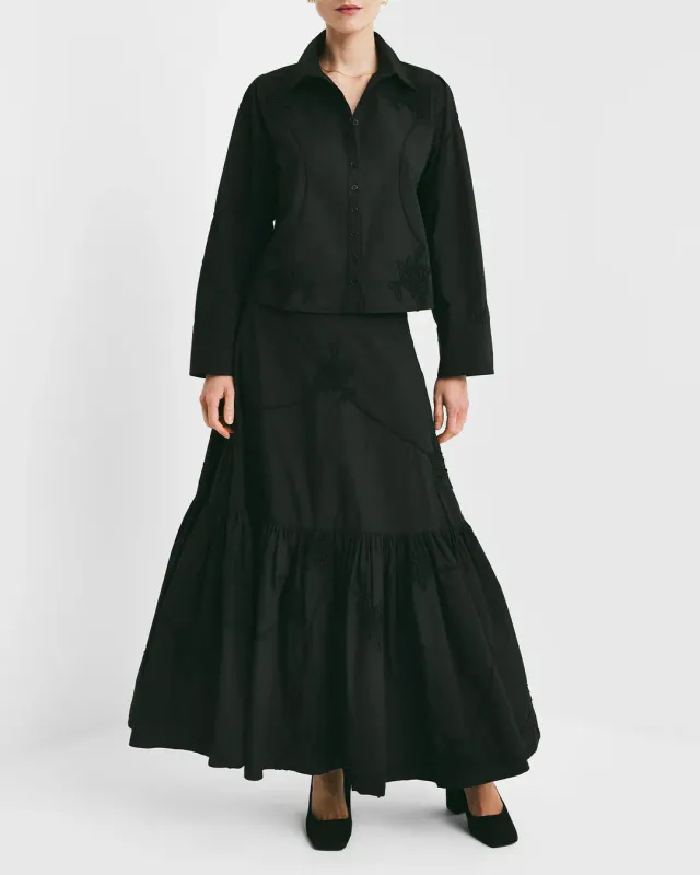 BYTIMO - EMBROIDERY POPLIN SKIRT - BLACK