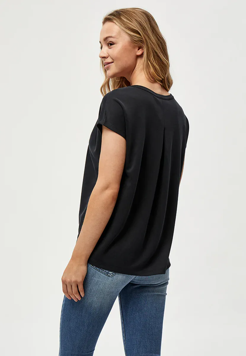Lana V-Neck Cap Sleeve T-Shirt Curve - Black