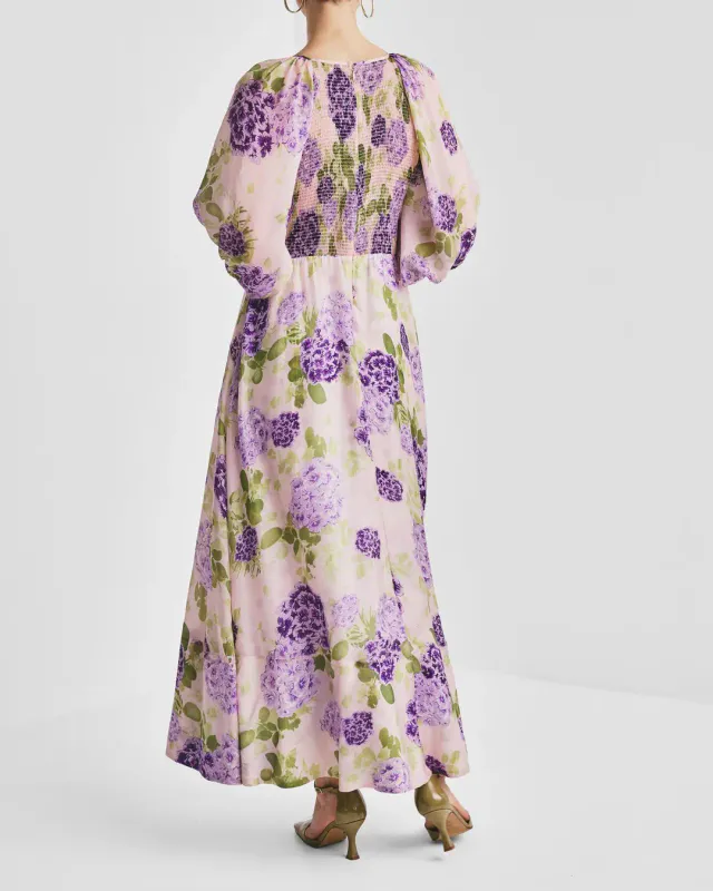ByTiMo - Cupro Rouching Dress Purple Flowerfield