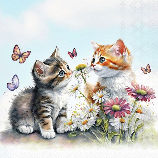 Hovedbilde Servietter - Lunsj - Katter i blomstereng