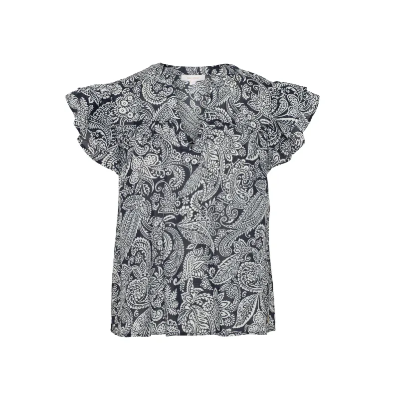 Rah Oslo - Ingrid Short Sleeve Top - Blue Paisley Print
