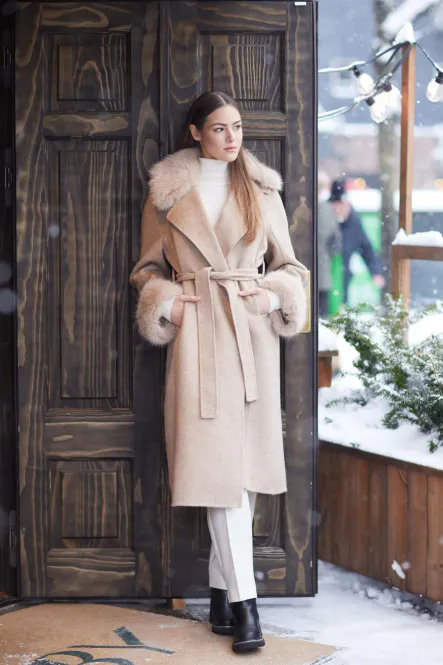 Hovedbilde HAUST - FAB WOOL COAT W/FAUX FUR SAND MELERT