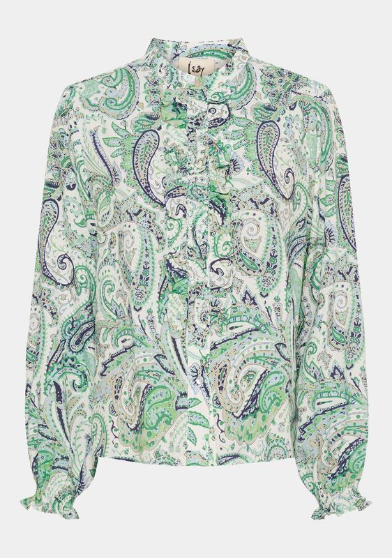 ISAY - Gyta Ruffle Shirt - Green Paisley