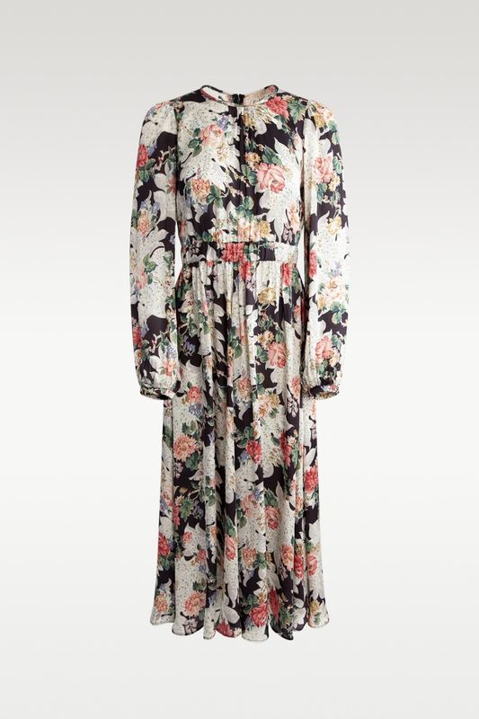BYTIMO - SATIN MIDI DRESS - BLACK BOUQUET 
