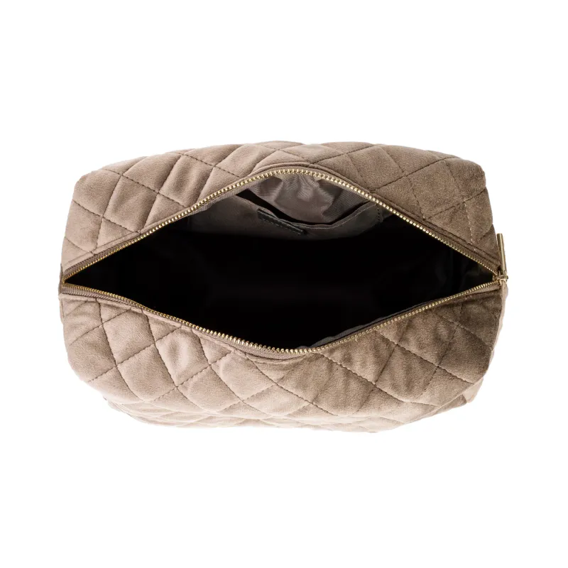 VELVET SQUARE QUILTED MAKE-UP POUCH SMALL SPARKLED CHAMPAGNE