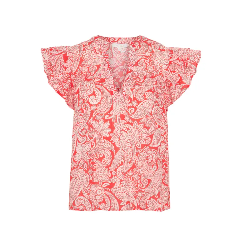 Rah Oslo - Ingrid Short Sleeve Top - Red Paisley Print